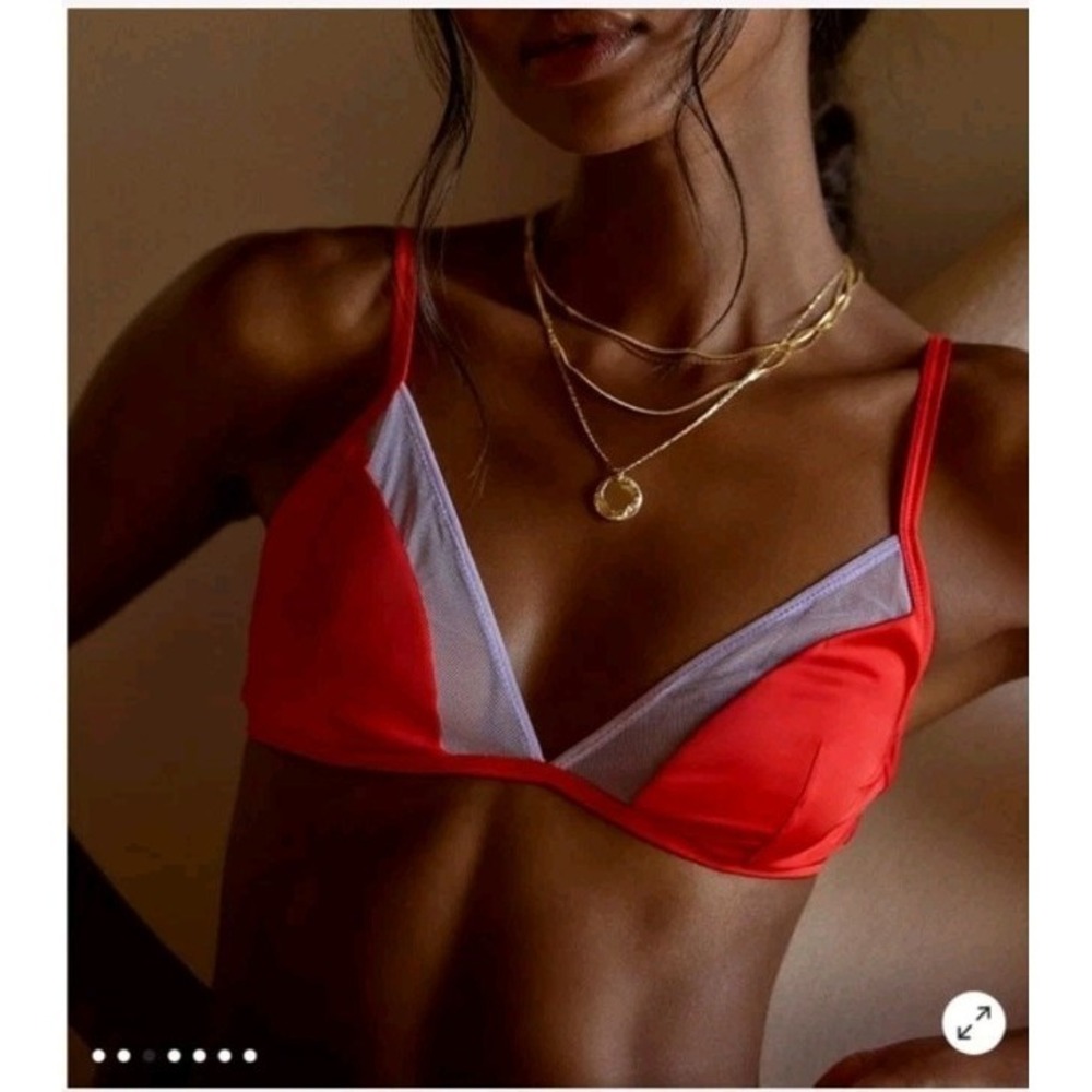 Anthropologie LyreBird Satin Mesh Triangle Bra & Panty Bikini Lingerie Set M/L - Picture 4 of 15